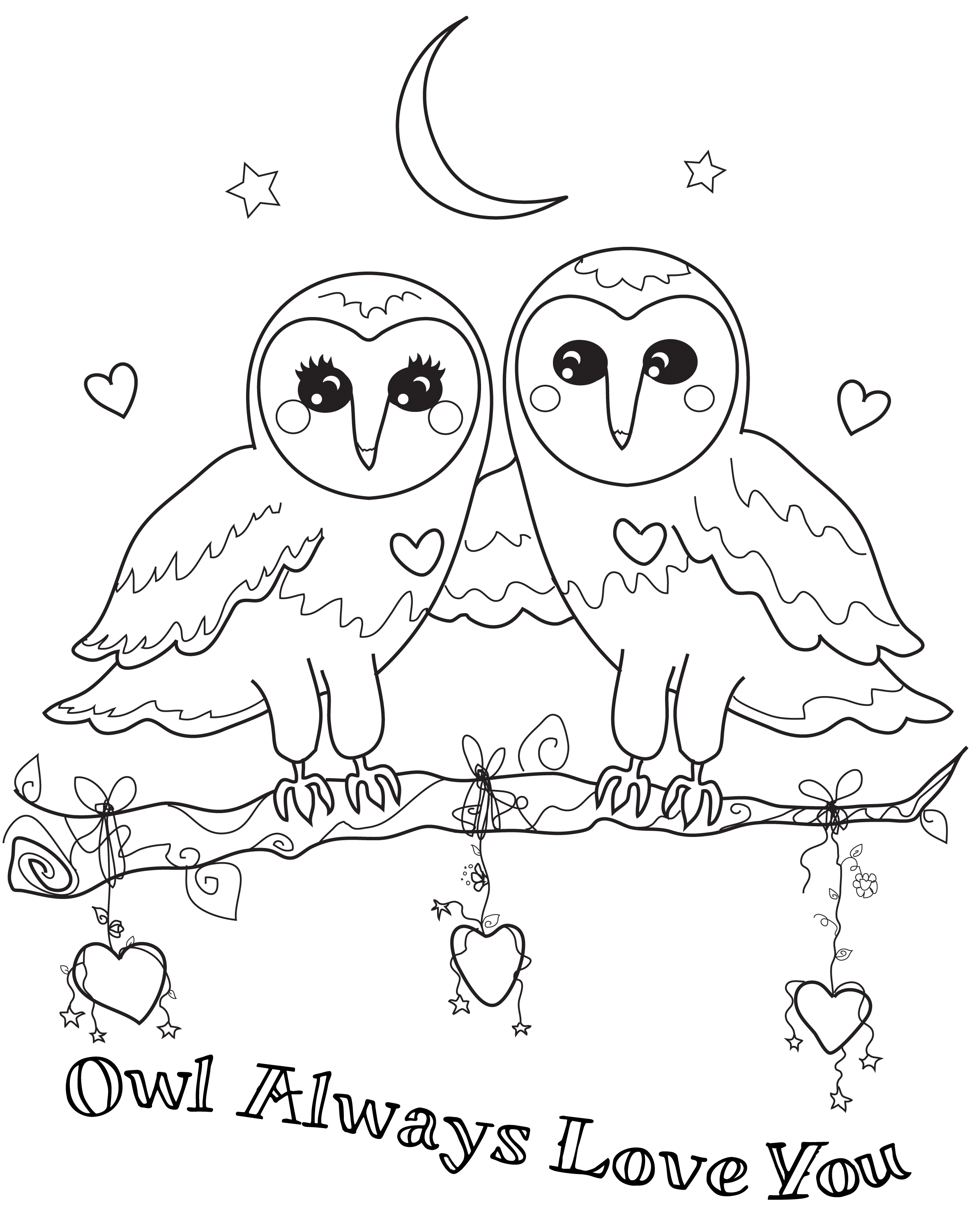 Free to Color Owl Always Love You Owl Couple