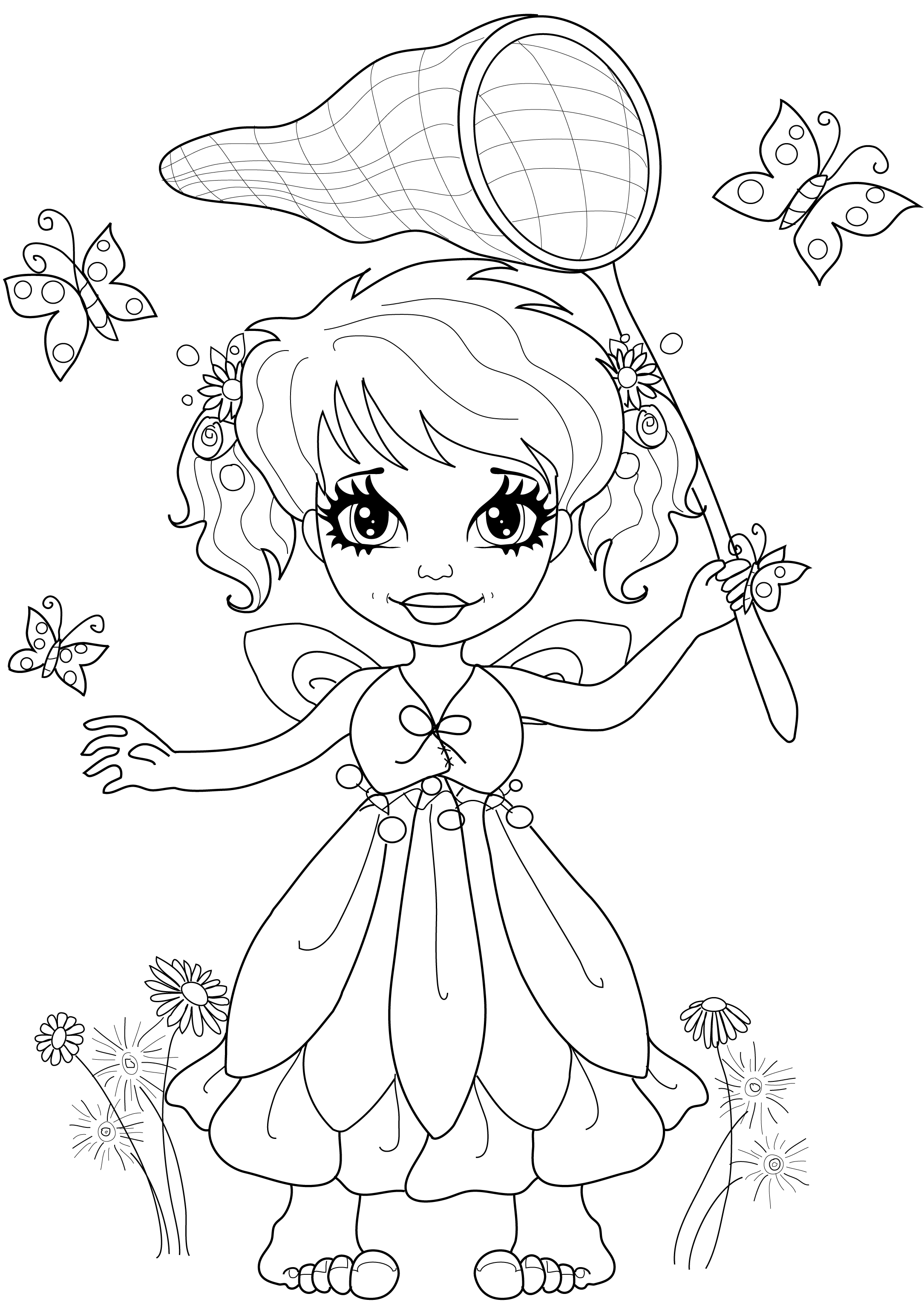 Free to Color Butterfly Catcher Fairy