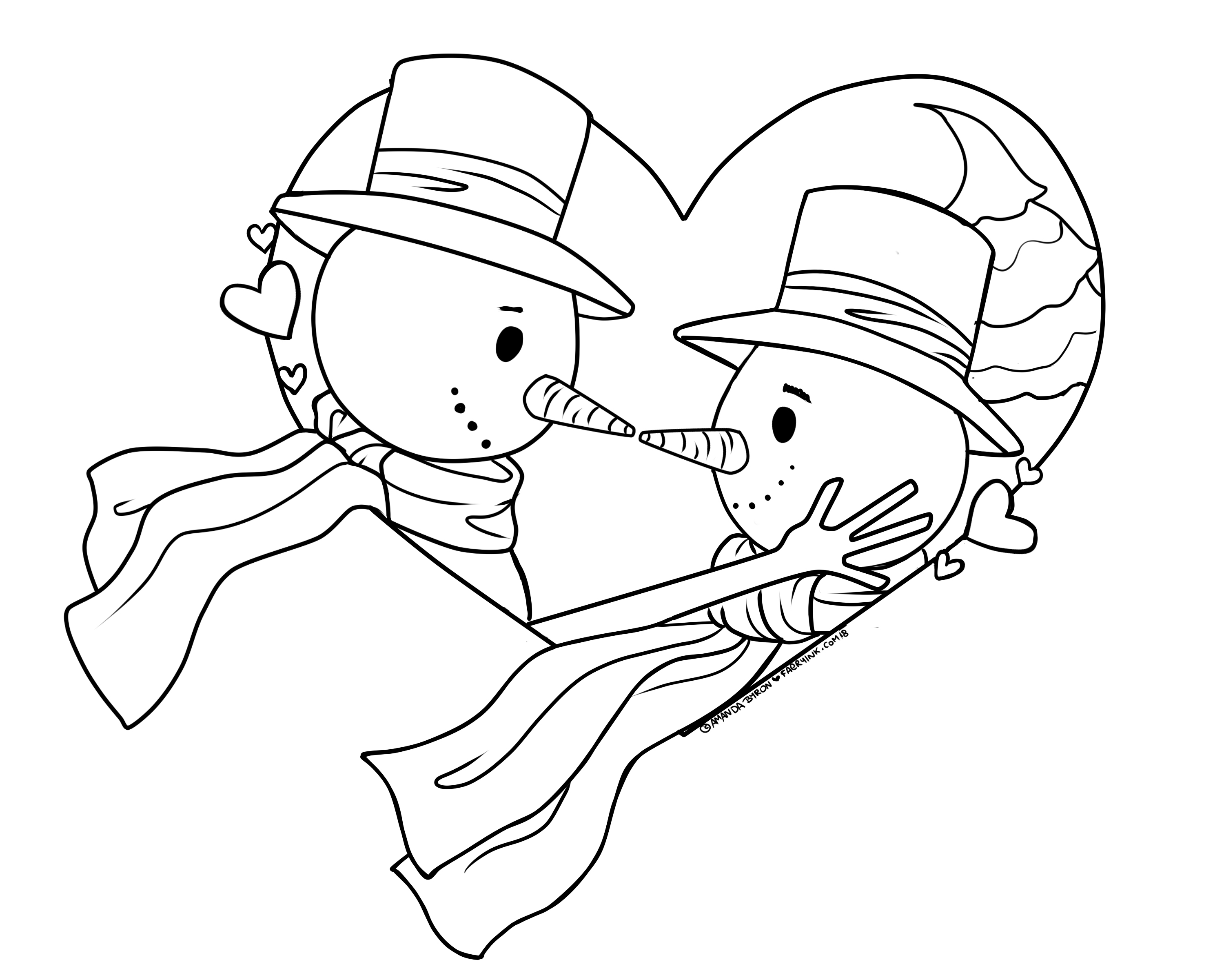 Free to Color Snowy Valentine's Day Sweethearts