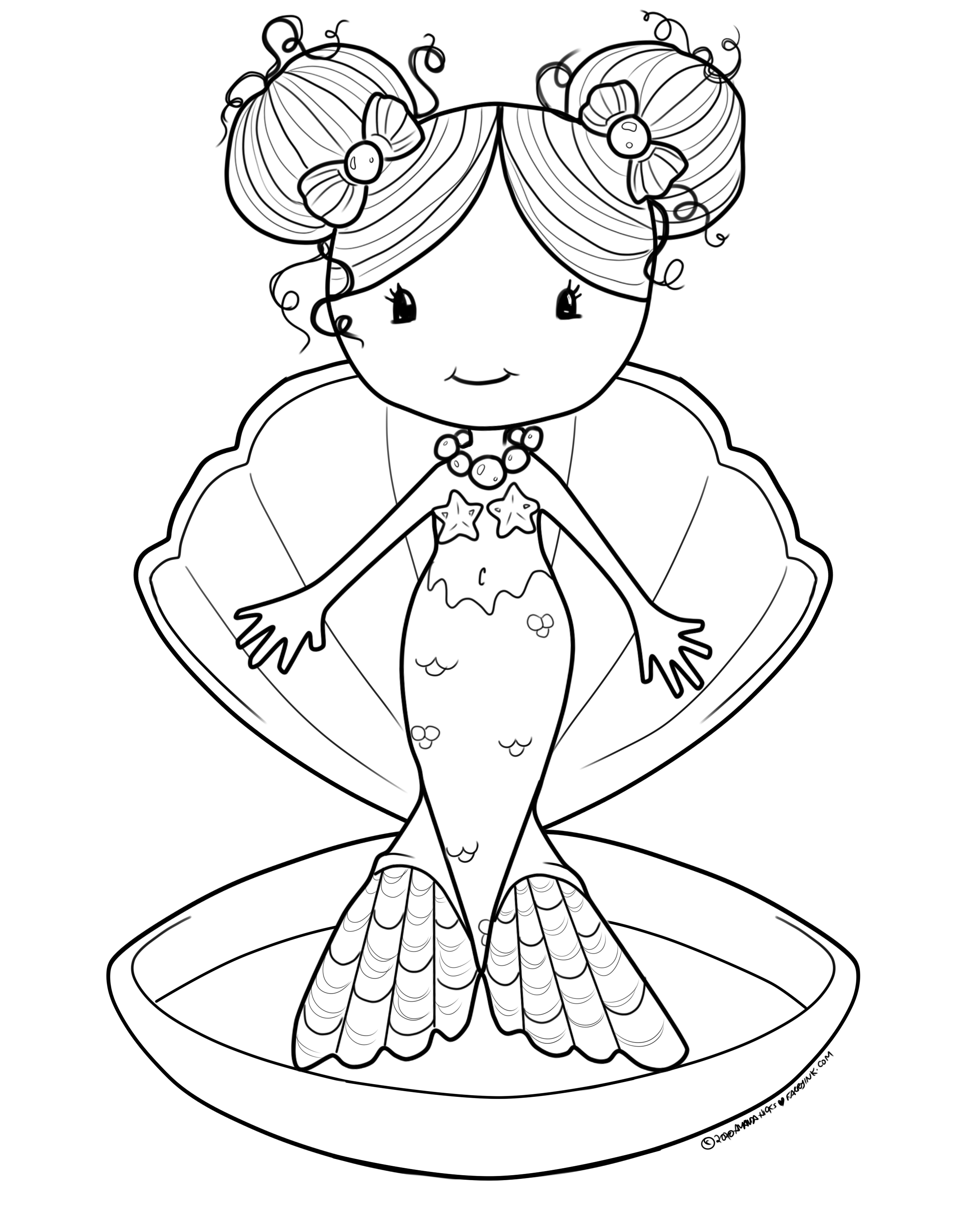 Free to Color Mermaid in a Clamshell