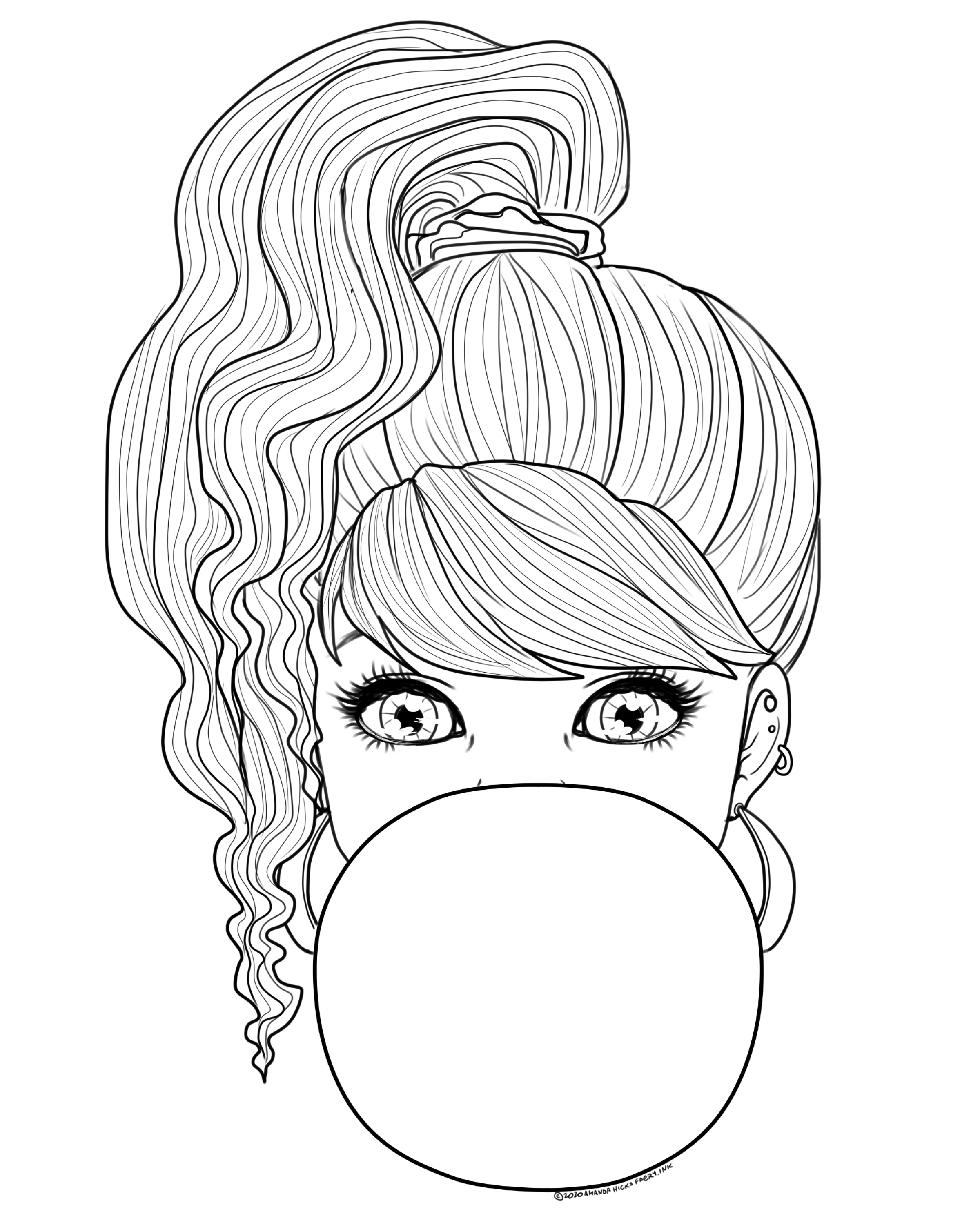 Free to Color Bubble Gum Girl